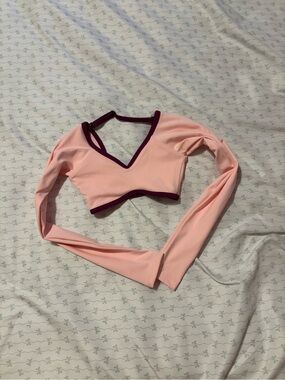 Girls' Pink Long-Sleeve Swim Crop Top with Purple Trim Tiger Friday new